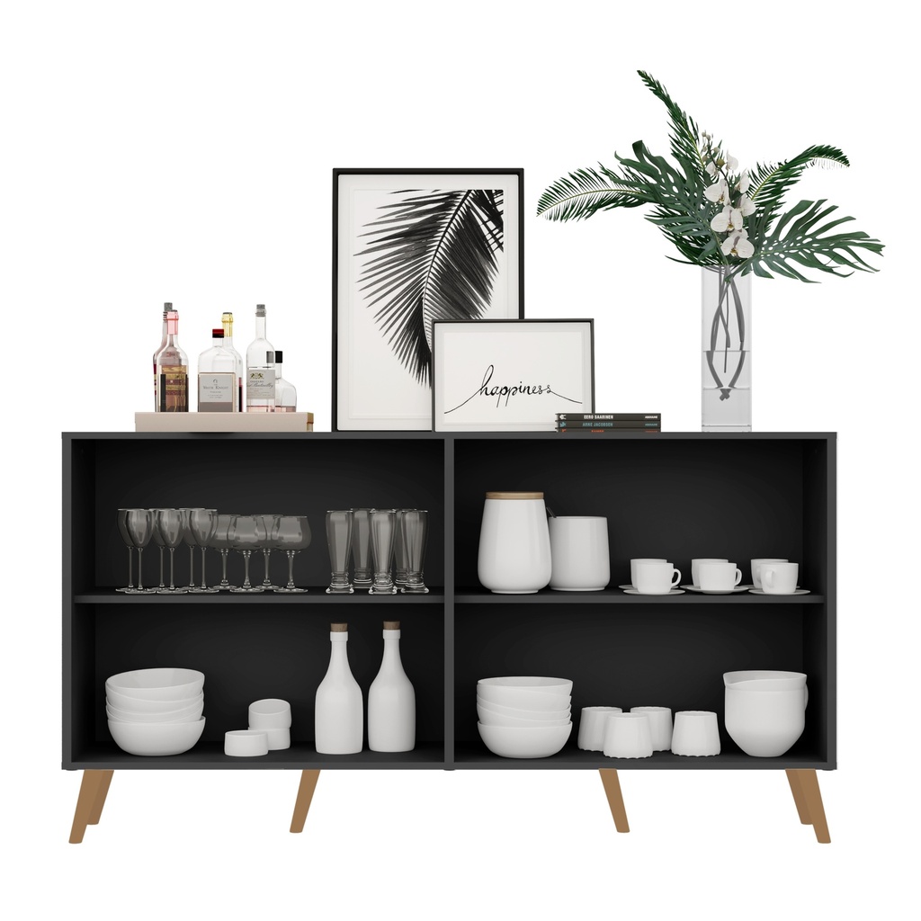 BUFFET 4 PUERTAS NEGRO / PIES RETRO NATURAL
