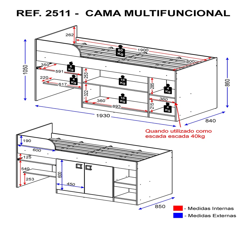 CAMA MULTIFUNCIONAL CJ BLANCO BRILLO FR BLANCO BRILLO