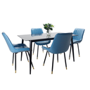 Comedor vitral tipo mármol negro + set 4 Silla AZUL PU