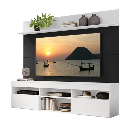 [162010] Centro de Entretenimiento con Panel Madrid de 75¨ Retro Color Blanco  Negro