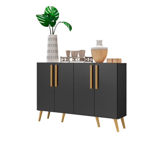 [162013] Aparador Buffet 4 Puertas Viena Color Negro - Cafe 85x123x32