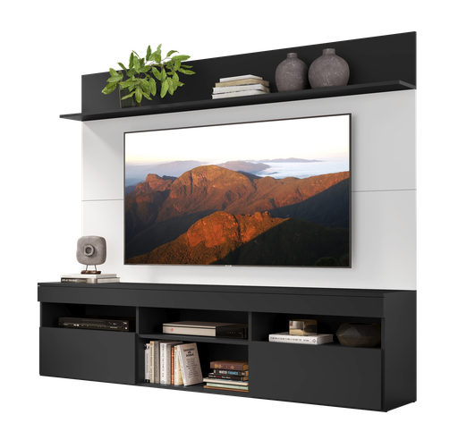 [162030] Centro de Entretenimiento con Panel Madrid de 75¨ Retro Color Negro –  Blanco