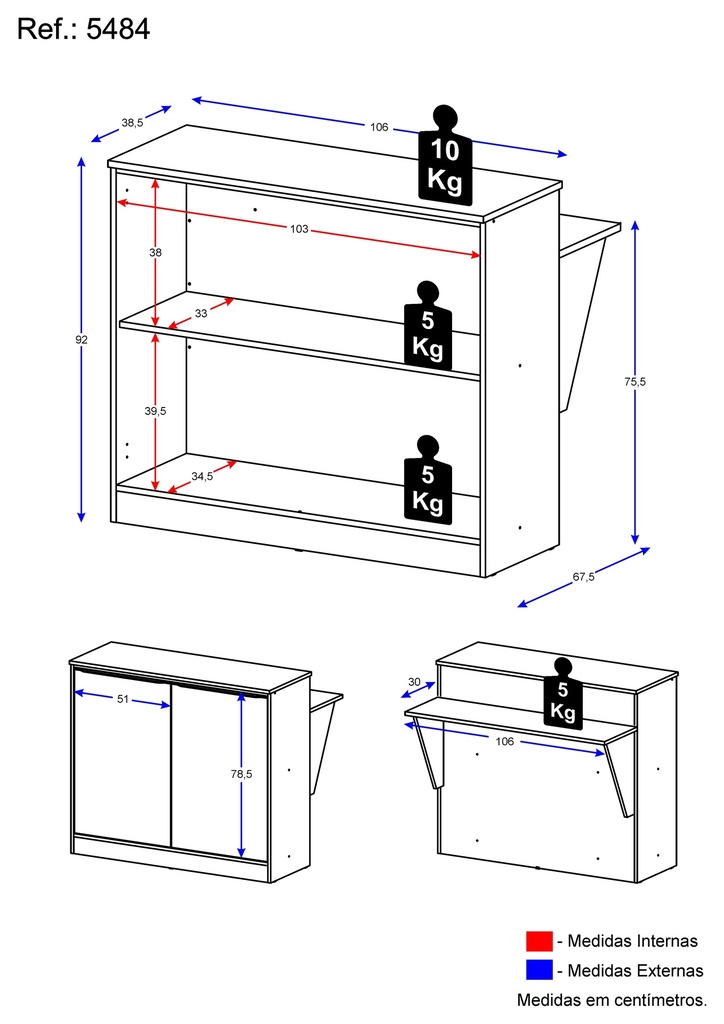 BARRA DE BAR PARA COCINA MODULO 2 PUERTA BLANCO/TAPA NEGRO