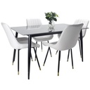 Comedor vitral tipo mármol negro + set 4 Silla blanca PU 