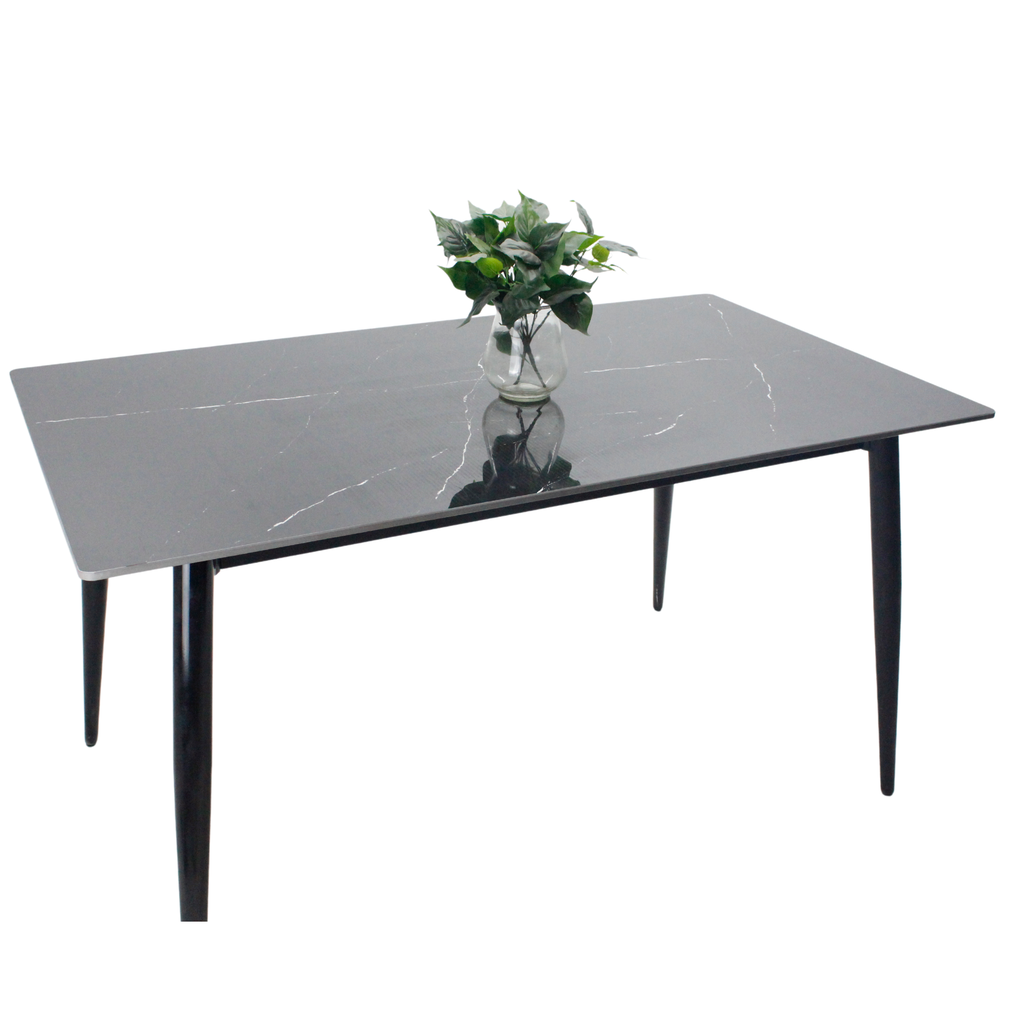 Comedor vitral tipo mármol negro + set 4 Silla blanca PU 