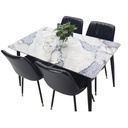 Comedor vitral tipo mármol AZUL+ set 4 Silla NEGRA PU