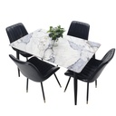 Comedor vitral tipo mármol AZUL+ set 4 Silla NEGRA PU