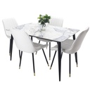 Comedor vitral tipo mármol AZUL + set 4 Silla BLANCA PU