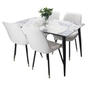 Comedor vitral tipo mármol AZUL + set 4 Silla BLANCA PU