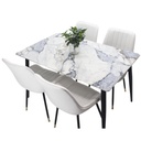 Comedor vitral tipo mármol AZUL + set 4 Silla BLANCA PU