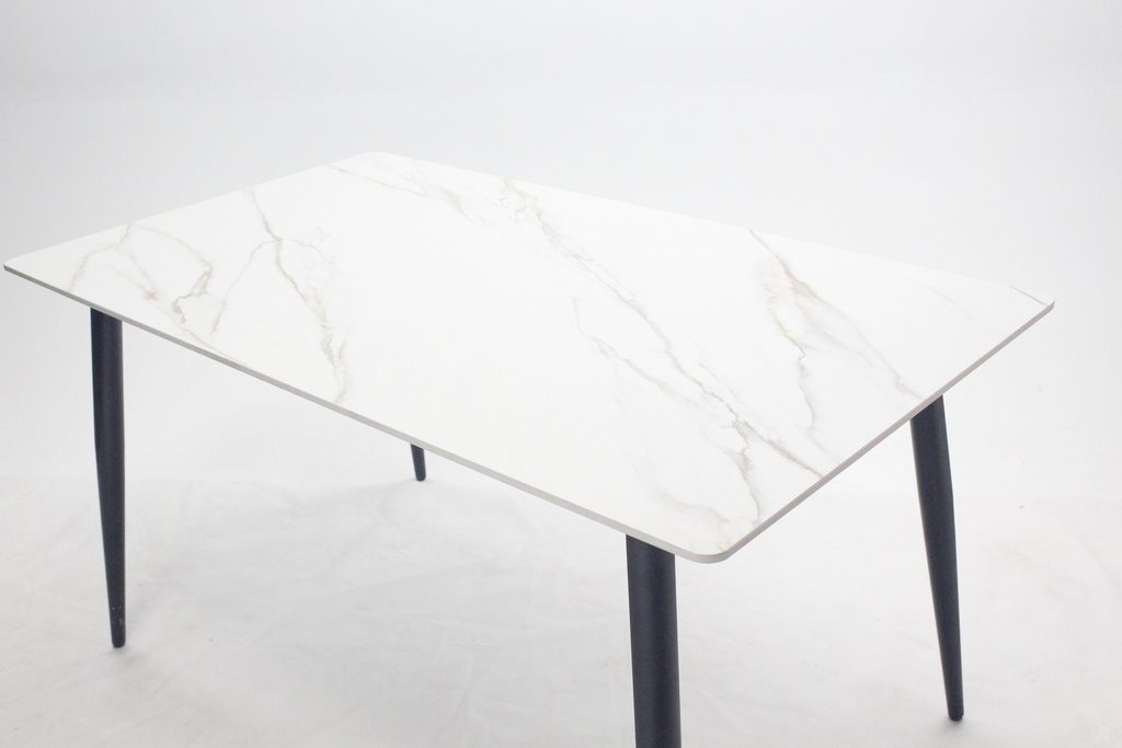 Comedor vitral tipo mármol blanco + set 4 Silla blanca PU 