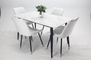 Comedor vitral tipo mármol blanco + set 4 Silla blanca PU 
