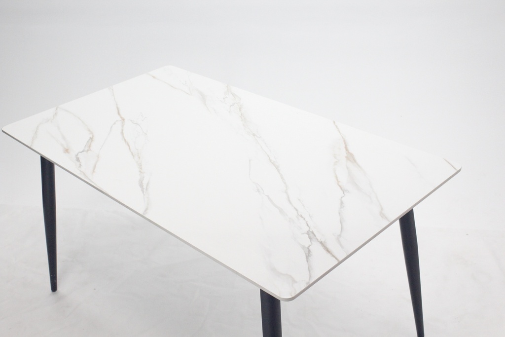 Comedor vitral tipo mármol blanco + set 4 Silla blanca PU 