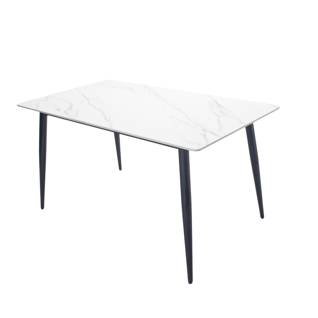 Comedor vitral tipo mármol blanco + set 4 Silla Negra PU 