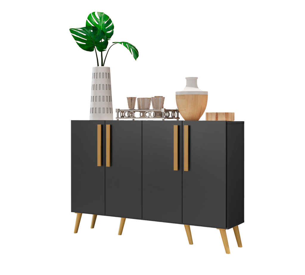 Aparador Buffet 4 Puertas Viena Color Negro - Cafe 85x123x32