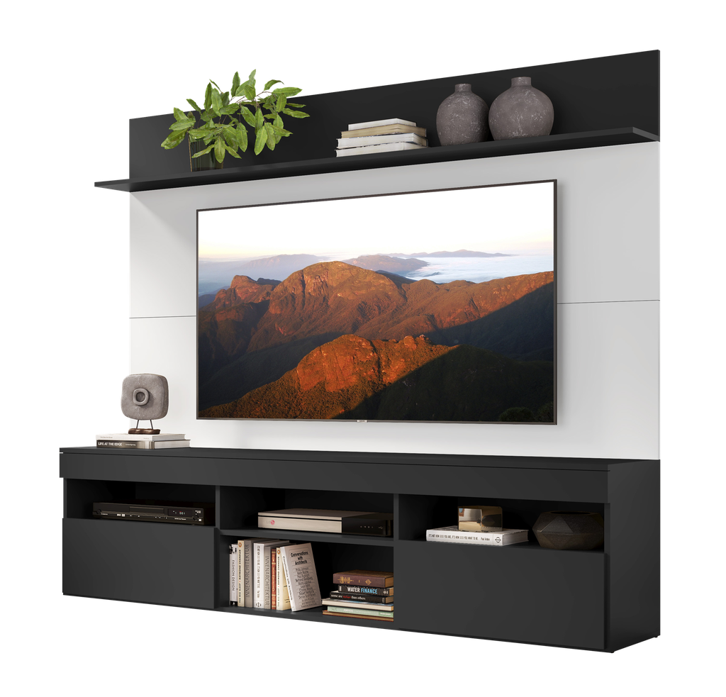 Centro de Entretenimiento con Panel Madrid de 75¨ Retro Color Negro –  Blanco