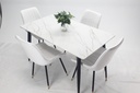 Comedor vitral tipo mármol blanco + set 4 Silla blanca PU 