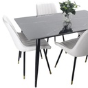Comedor vitral tipo mármol negro + set 4 Silla blanca PU 