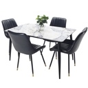 Comedor vitral tipo mármol AZUL+ set 4 Silla NEGRA PU
