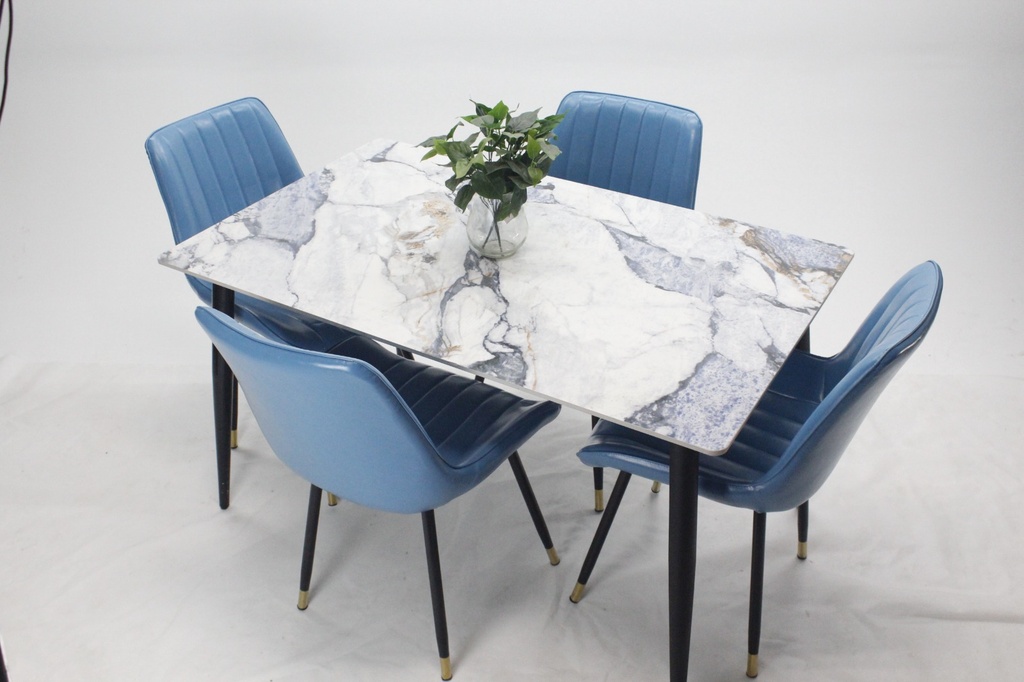 Comedor vitral tipo mármol AZUL+ set 4 Silla AZUL PU