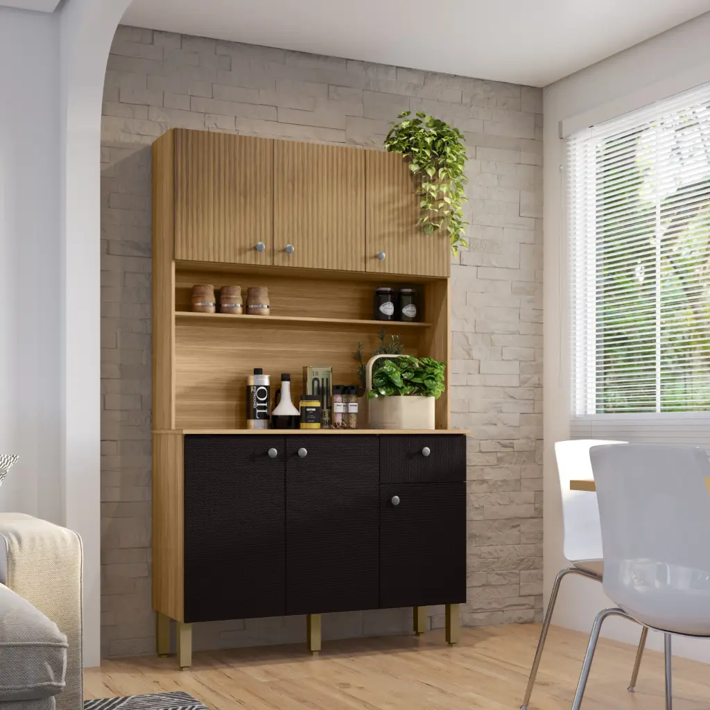 ALACENA STYLE 6P, 1C / NEGRO - FREIJO- CASTAÑO 111 X 185 X 39.3 CM