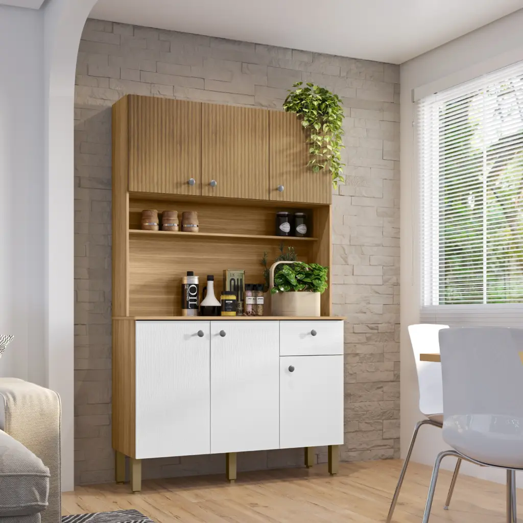 ALACENA STYLE 6P, 1C / BLANCO TEXTURIZADO) - CASTAÑO 111 X 185 X 39.3 CM