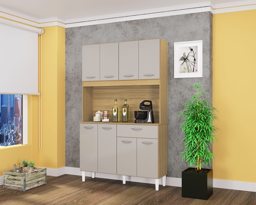 [100222] Alacena Cassia 8 Puertas Color Damasco / offwhite