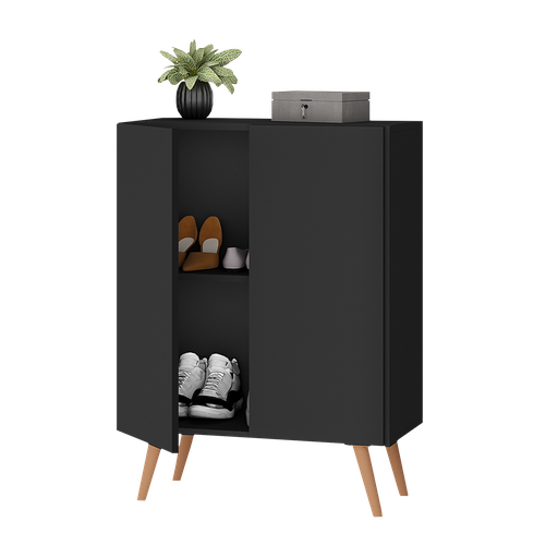 [162008] Zapatera Nina 2 Puertas Retro Color Negro - Cafe