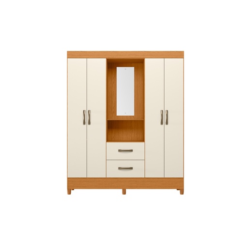 [100404] CLOSET MOBI CAPELINA 4 PUERTAS CON ESPEJO BLANCO MARRON OCUSRO 
