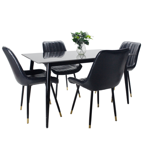[100414] Comedor vitral tipo mármol negro + set 4 Silla negro PU