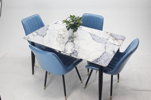 [100421] Comedor vitral tipo mármol AZUL+ set 4 Silla AZUL PU