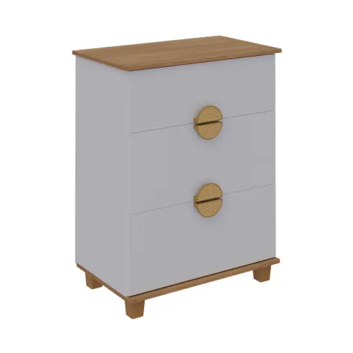 [100425] COMODA  MULTI 3 CAJONES BLANCO / RUSTIC PREMIUN