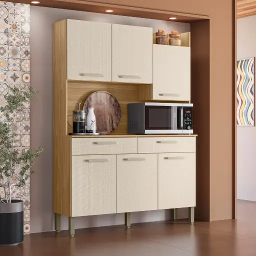 [100586] ALACENA MODERNA PLUS FEIJO/ GRIS 132X185X38.8 CM  