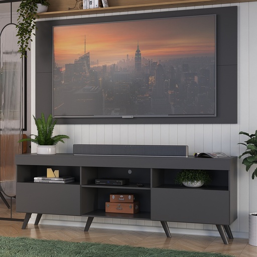 [100140] RACK CON PANEL FLORIDA NEGRO/ PIES NEGRO